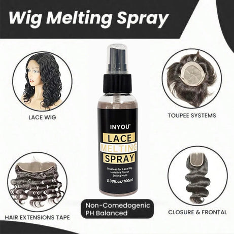 Spray fixateur pour perruques Lace Front 100 ml, effet fondant et naturel. Colle forte effet fondu.