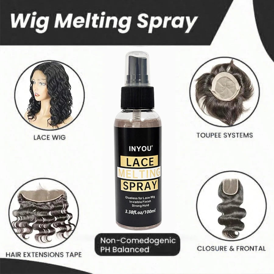 Spray fixateur pour perruques Lace Front 100 ml, effet fondant et naturel. Colle forte effet fondu.