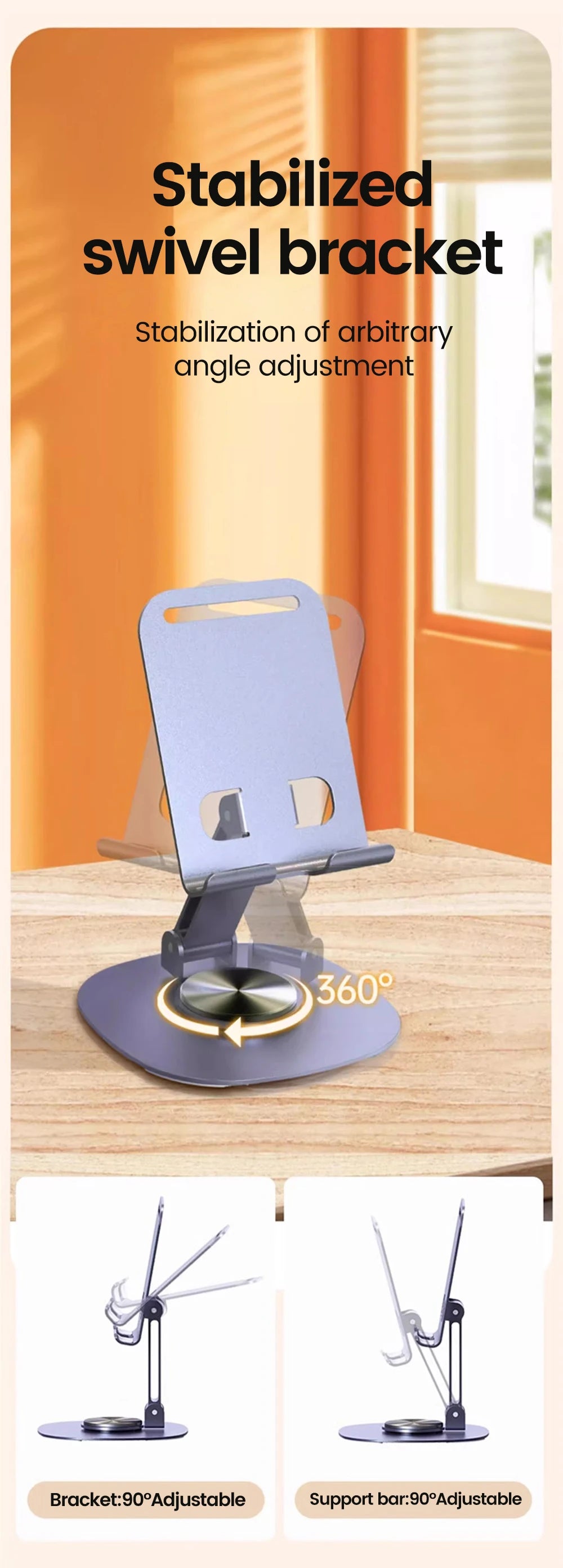 Support de téléphone portable rotatif Olaf pour table, compatible iPad, Samsung et iPhone 15, 14 et 13 pouces.