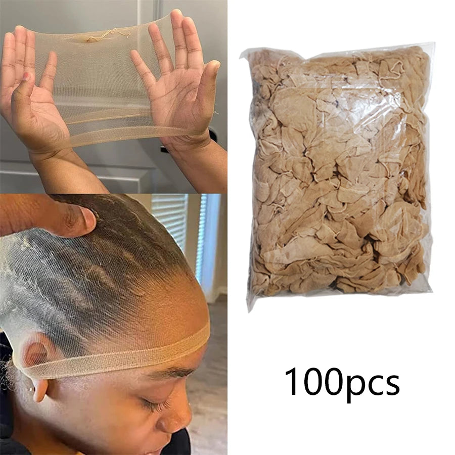 Bonnets de perruque HD en gros, transparents et de haute qualité, en nylon extensible avec dentelle frontale, pour femmes et hommes, châtain clair.
