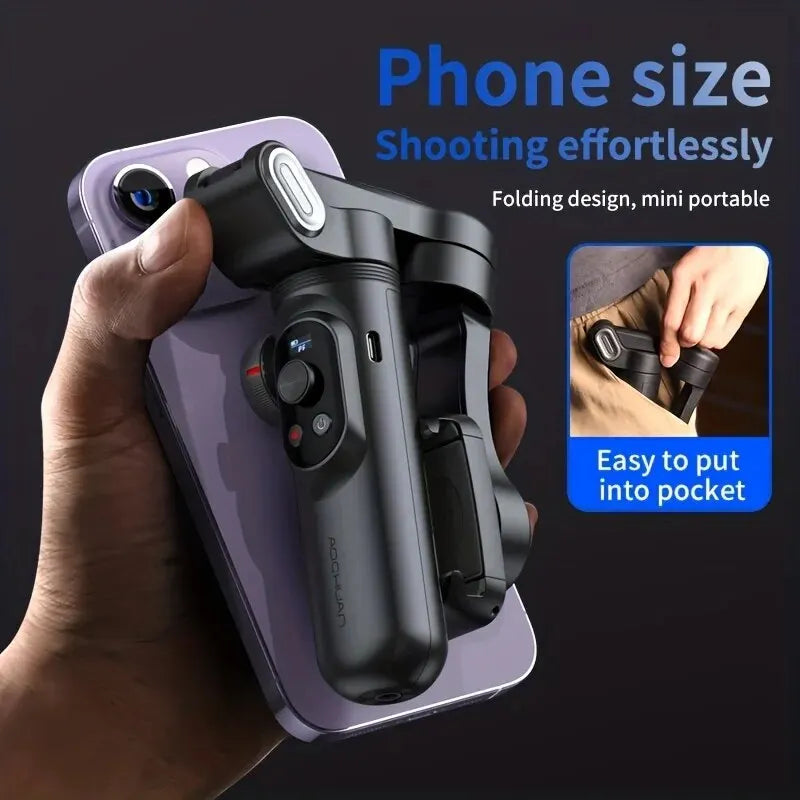 Stabilisateur à cardan 3 axes pour smartphone, pliable, portable, pour l'enregistrement vidéo, les vlogs et les appareils Android. Stabilisateur anti-tremblement PTZ pour iPhone et Android.