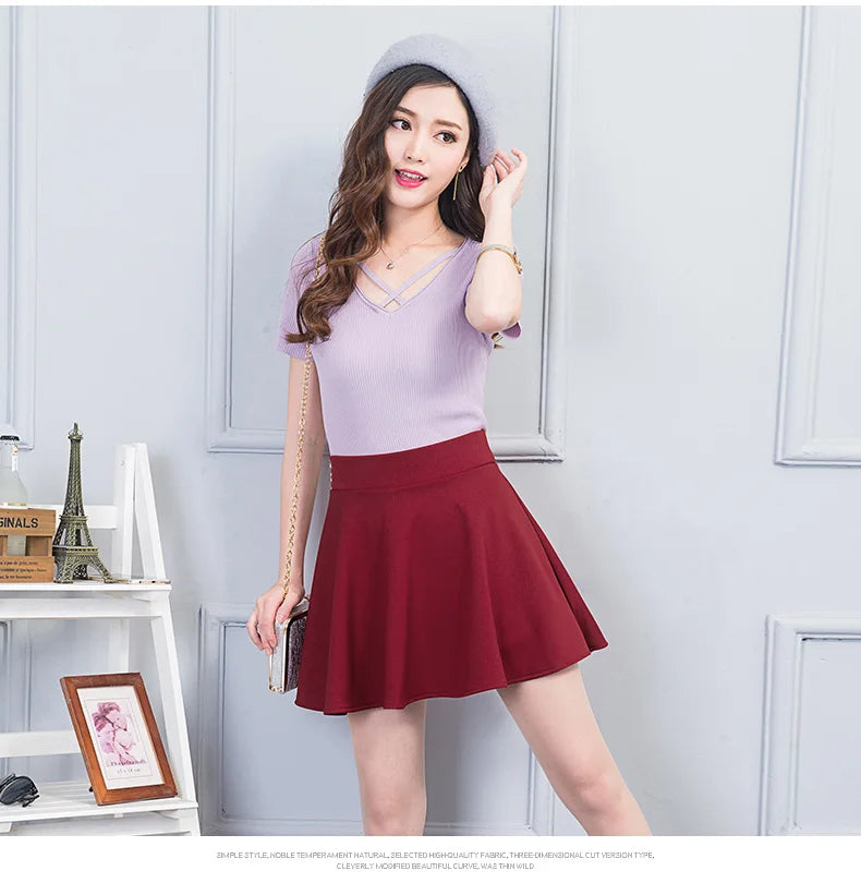 Nouvelle jupe plissée coréenne taille haute, fine et élastique, noire.