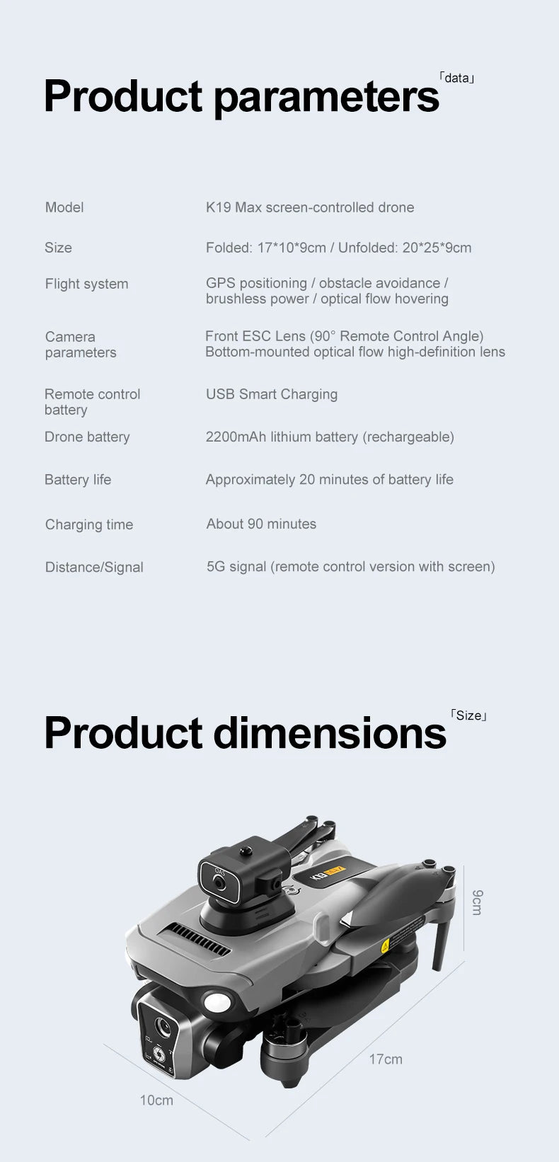 Nouveau drone K19 MAX GPS professionnel avec caméra 8K, vol FPV aérien, évitement d'obstacles, télécommande grand écran et drone pliable