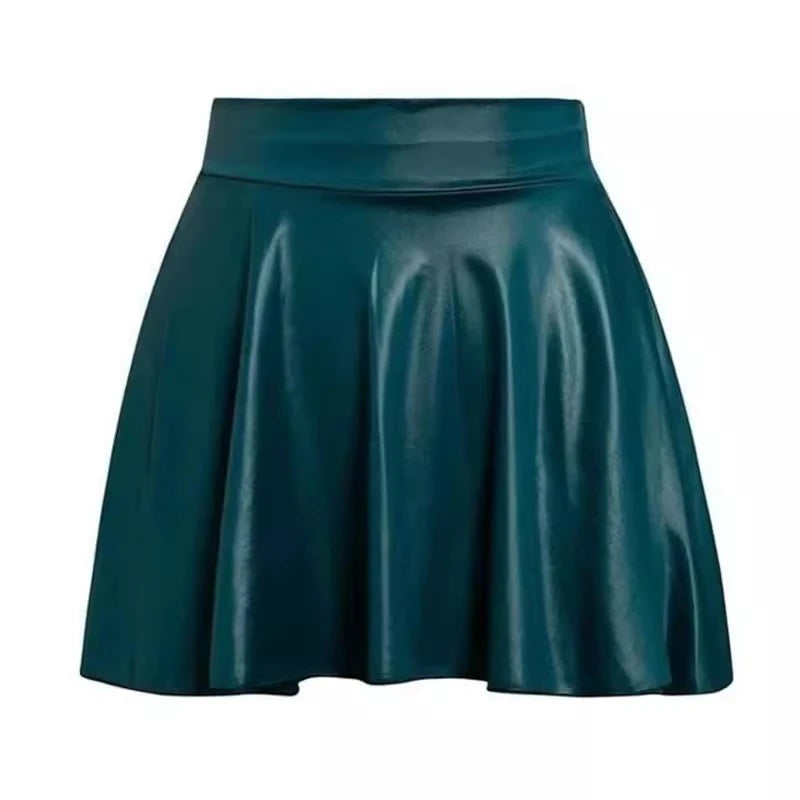 Jupe courte élastique polyvalente pour femme, en similicuir, taille haute, idéale pour le patinage, le travail et les soirées. Parfaite pour le travail et les sorties en boîte de nuit.