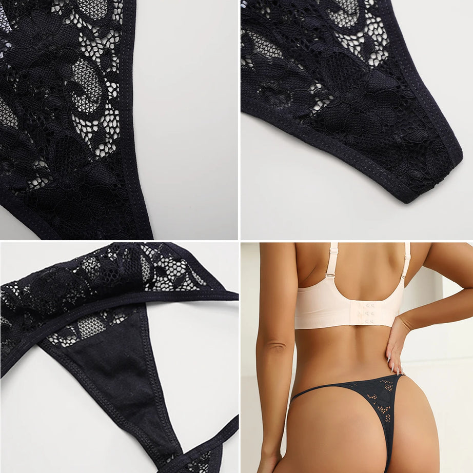 String sexy en dentelle semi-transparente, ultra-fin, taille basse, dos en T, 1 pièce, pour femme, tailles XS à XL.