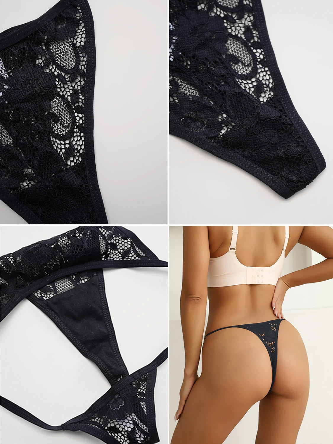 String sexy en dentelle semi-transparente, ultra-fin, taille basse, dos en T, 1 pièce, pour femme, tailles XS à XL.