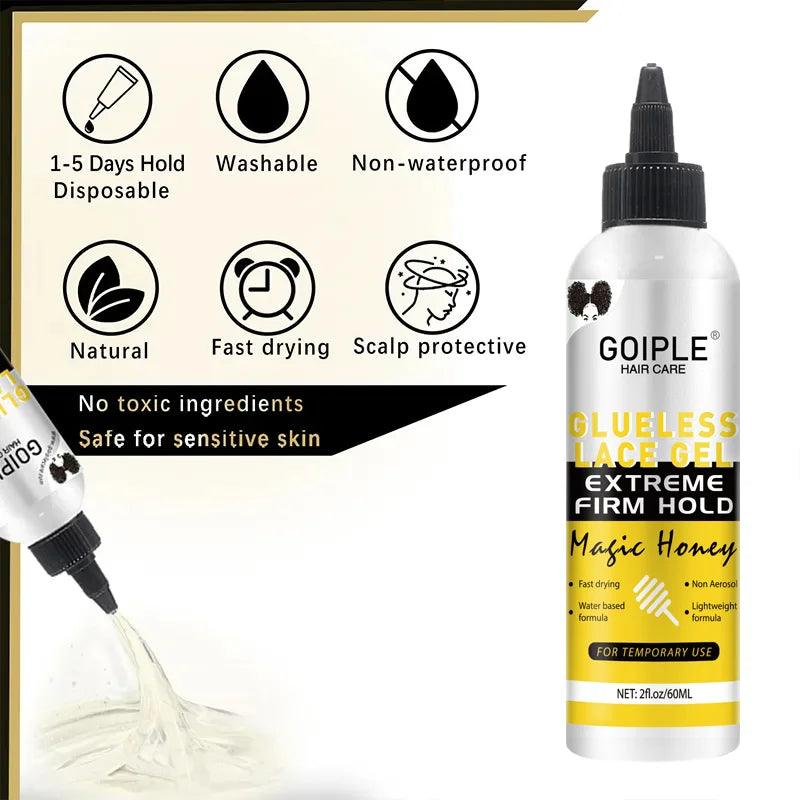 GOIPLE Gel pour perruque lavable sans colle, 59 ml, tenue extrême, séchage rapide, formule naturelle, adhésif pour usage temporaire