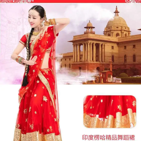 Yiman Exotic Indian Dance Dress Ethnic Style Female Photo Belly Dance Sari Top Big Swing Skirt Lengha Set