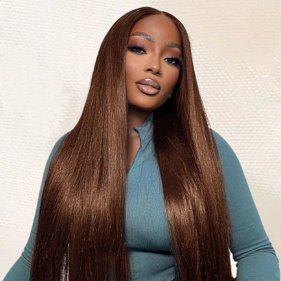 Perruque Lace Front HD Chocolat Brun Os Lisse 13x4 13x6, 38 pouces, Cheveux Humains Pré-épilés, Couleur #4