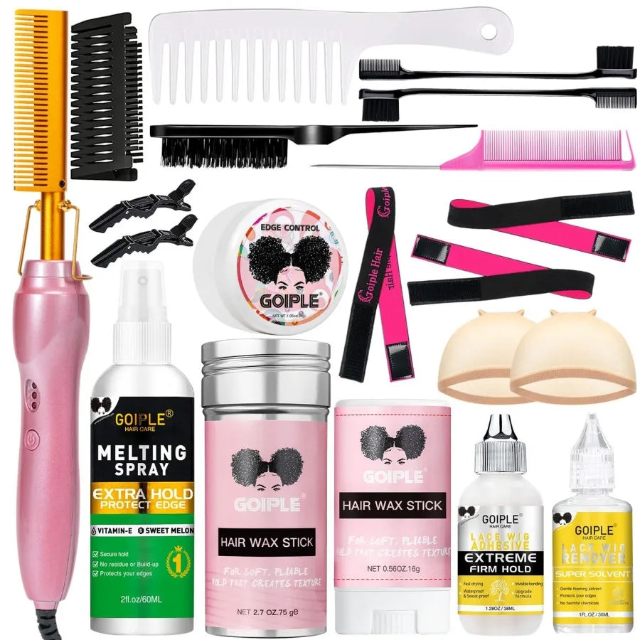 GOIPLE Peigne chauffant électrique, lisseur, fer à friser, brosse à friser, outils de coiffage pour le soin des cheveux, kit de coiffage pour perruques en dentelle