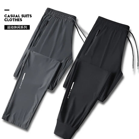 Pantalon en soie glacée de haute qualité pour homme, coupe slim décontractée, idéal pour l'été. Grande élasticité, séchage rapide, parfait pour la course et les activités de plein air.