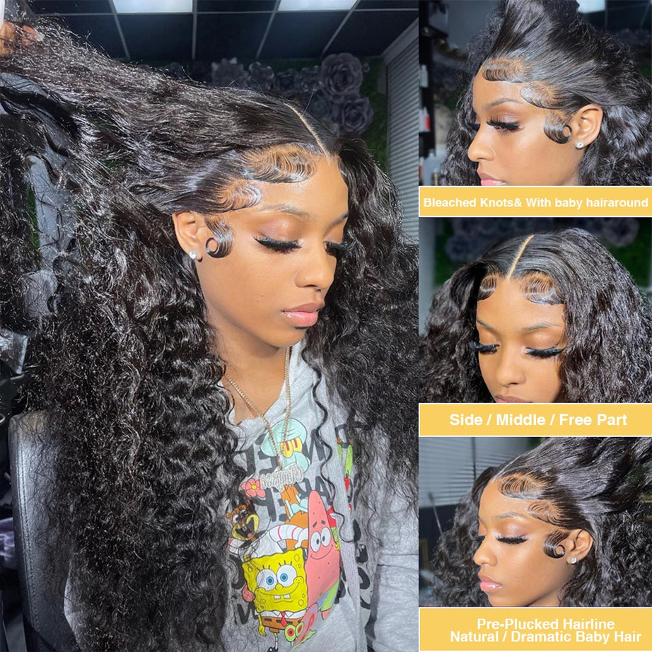 HD Transparent Deep Wave Frontal Wig 13x4/13x6 Curly Lace Front Human Hair Wigs For Women Wet And Wavy Water 5x5 Closure Wig