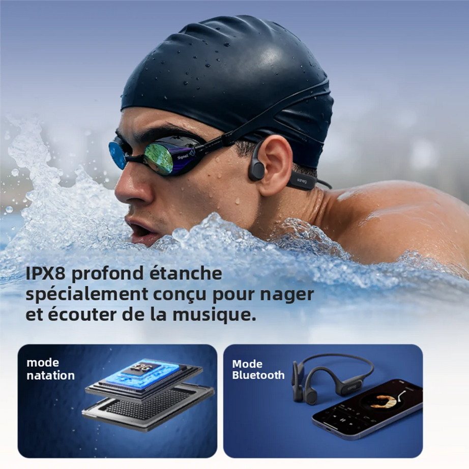 Écouteurs Bluetooth à conduction osseuse Sanag B33S, oreille ouverte, IPX8, pour la natation, mémoire de 32 Go, sans fil, compatibles MP3.