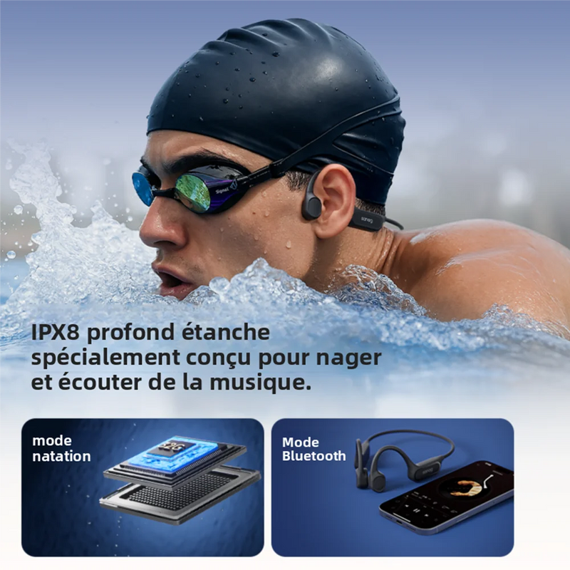 Écouteurs Bluetooth à conduction osseuse Sanag B33S, oreille ouverte, IPX8, pour la natation, mémoire de 32 Go, sans fil, compatibles MP3.