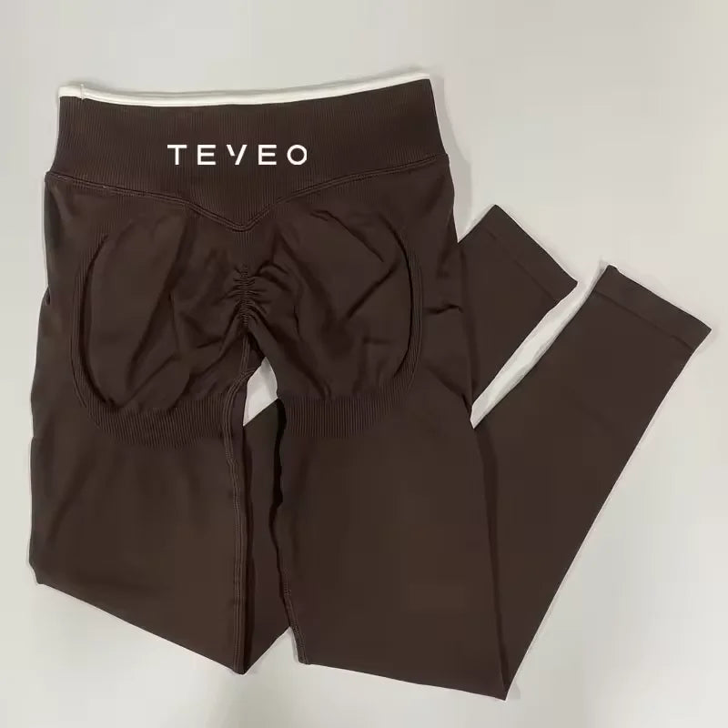 TEVEO Ignite Sculpt Leggings froncés sans coutures pour femme, pantalon de yoga, gainage des hanches, course à pied, sport, salle de gym, gamme Ignite Sculpt