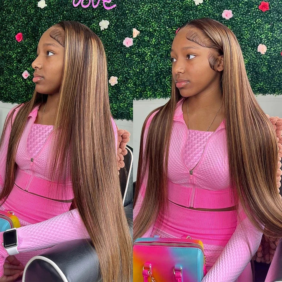 38 Inch Straight Human Hair Wigs Highlight Wig Human Hair 13x6 Hd Lace Frontal Wig Straight Wig 13x4  4/27 Honey Blond Ombre Wig