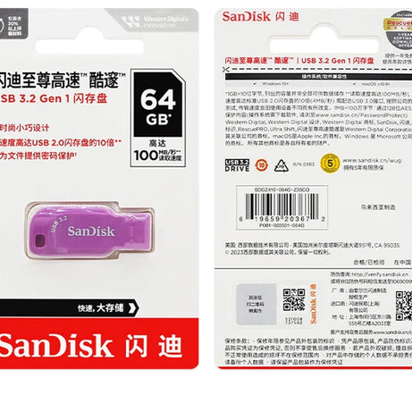 Clé USB 3.2 Sandisk CZ410 100 % originale, 32 Go, 64 Go, 128 Go, mini-clé USB haute vitesse.