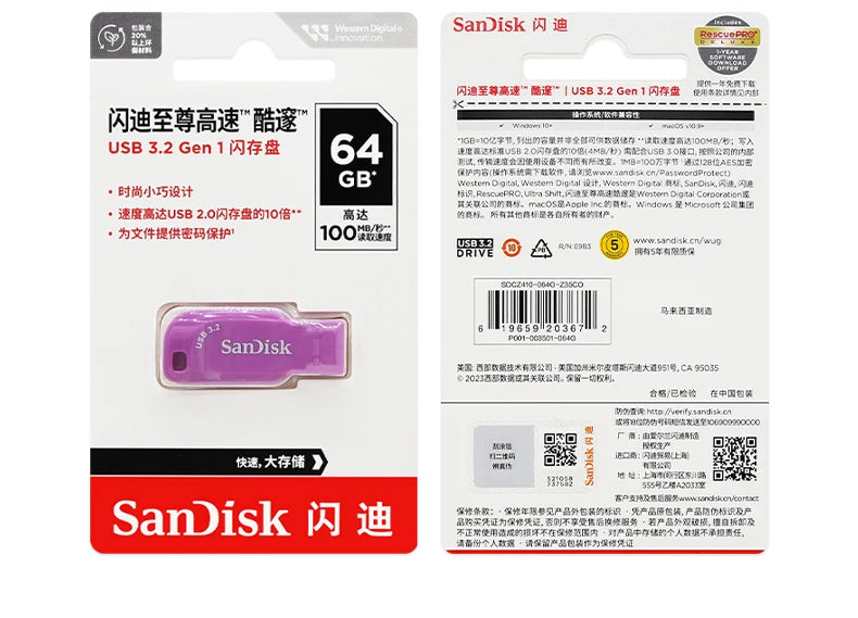 Clé USB 3.2 Sandisk CZ410 100 % originale, 32 Go, 64 Go, 128 Go, mini-clé USB haute vitesse.