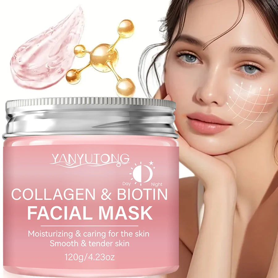 Masque peeling au collagène, Masque enveloppant au collagène et à la biotine jour et nuit, Hydratation intense, Crème masque de nuit.