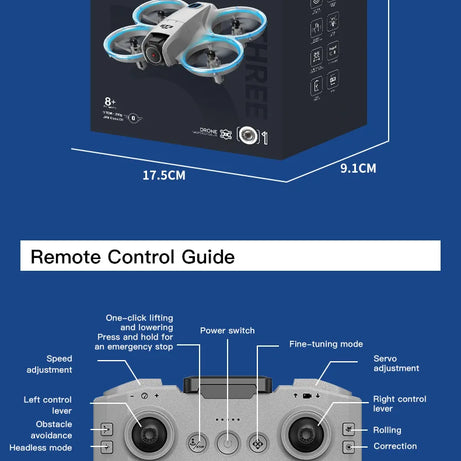 Drone GT3 MAX 2025 - 8K HD 4,3" - Télécommande - Mode sans tête - Hélicoptère - Flip 360° - Quadricoptère - Jouet - Mini drone - Cadeau pour enfant