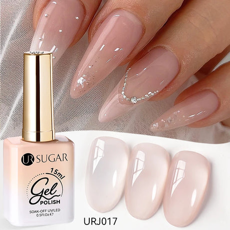 Vernis gel semi-permanent UR SUGAR 15 ml, couleur blanc laiteux translucide, effet gelée, UV, semi-permanent, pour nail art, à dissoudre. Dernière tendance.