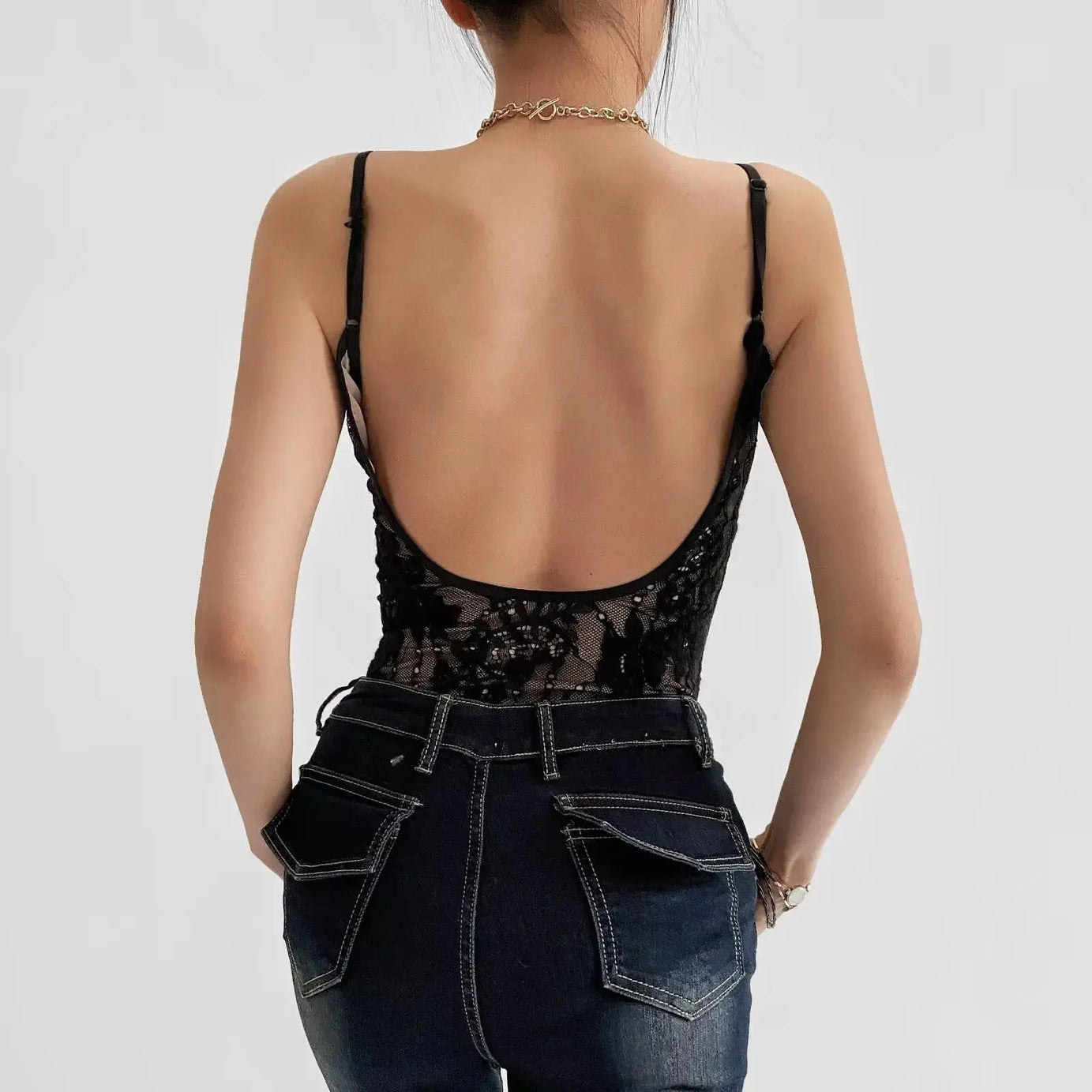 Body sexy transparente de encaje con forro, sin espalda, con tirantes finos, mono corto ajustado para mujer, monos ajustados, enterizos.