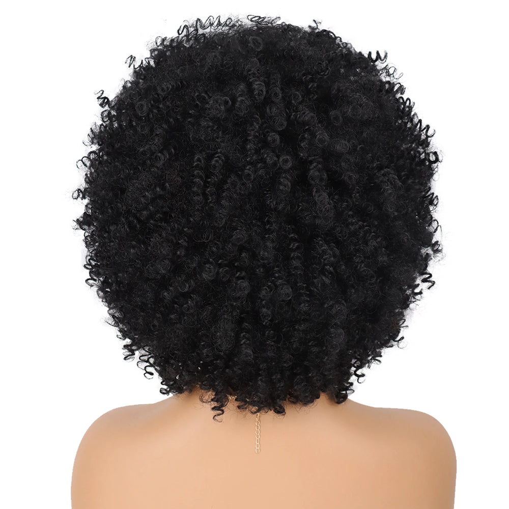 Perruque synthétique afro courte et frisée avec frange, 30 cm, pour femmes noires. Naturelle, sans colle, résistante à la chaleur, idéale pour les soirées et les fêtes.