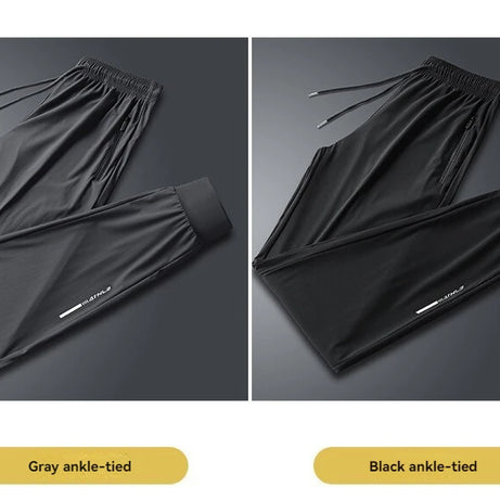 Pantalon en soie glacée de haute qualité pour homme, coupe slim décontractée, idéal pour l'été. Grande élasticité, séchage rapide, parfait pour la course et les activités de plein air.