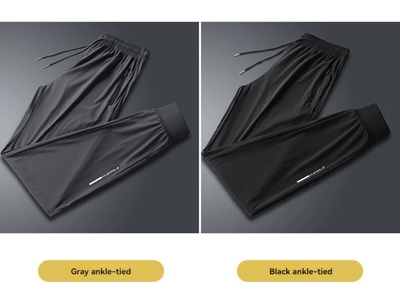 Pantalon en soie glacée de haute qualité pour homme, coupe slim décontractée, idéal pour l'été. Grande élasticité, séchage rapide, parfait pour la course et les activités de plein air.