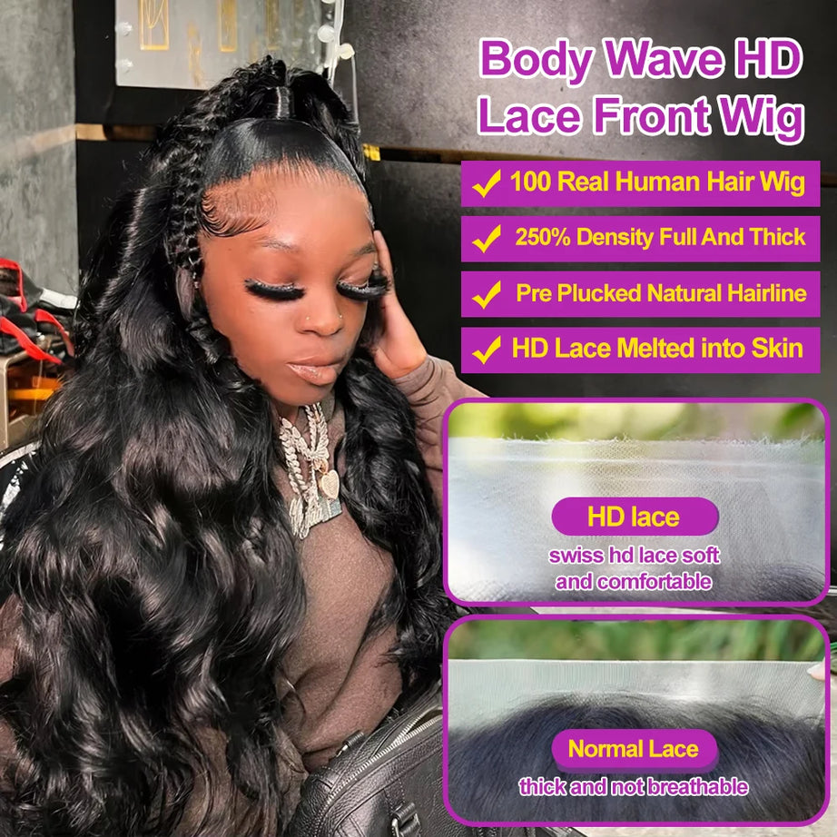 Perruques en cheveux humains pour femmes, 40 à 50 pouces, 13x4 ou 13x6, ondulées, avec lace frontale HD, sans colle, pré-épilées, densité 300 %.