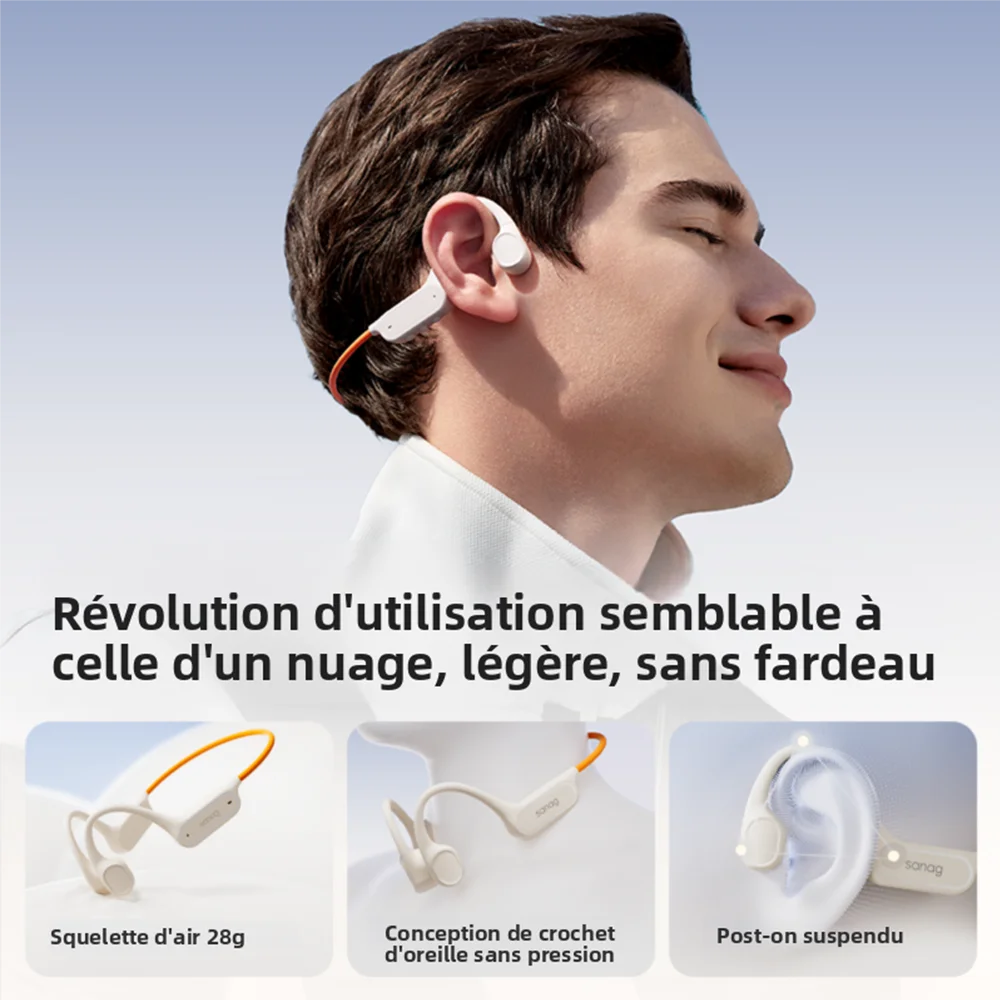 Écouteurs Bluetooth à conduction osseuse Sanag B33S, oreille ouverte, IPX8, pour la natation, mémoire de 32 Go, sans fil, compatibles MP3.