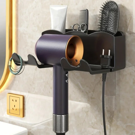 1 support de rangement pour sèche-cheveux, fixation murale non perforée pour salle de bain, rangement pour conduit d'aération de salle de bain