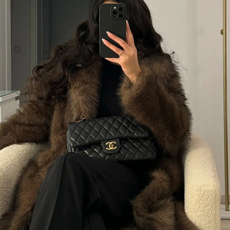 Neo Mint Vintage Luxury Long Faux Fox Fur Coat Women 2024 Winter Warm Fluffy Fur Jacket Female Street Furry Outerwear Overcoat