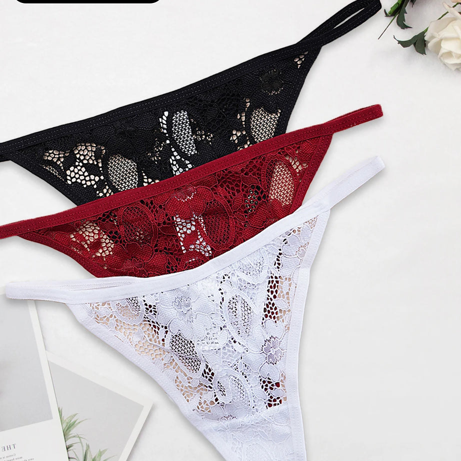 String sexy en dentelle semi-transparente, ultra-fin, taille basse, dos en T, 1 pièce, pour femme, tailles XS à XL.