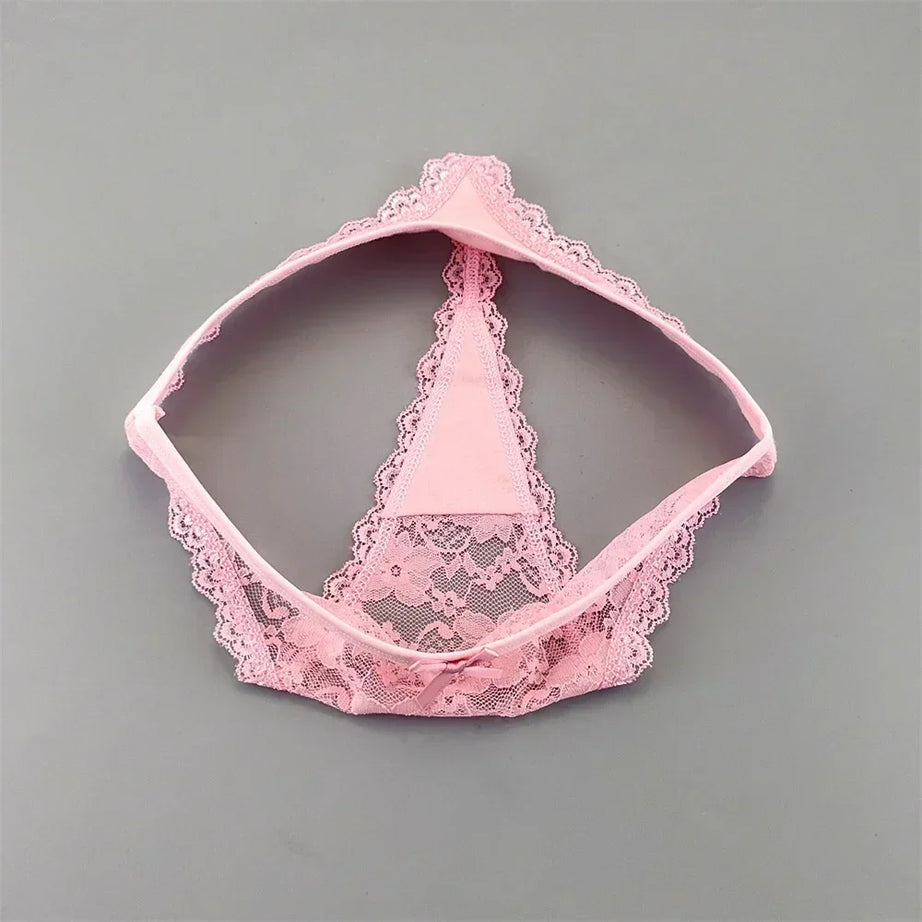 Lot de 3 culottes string sexy en dentelle transparente pour femme, sans coutures, style bikini, taille basse, tailles S à XXL