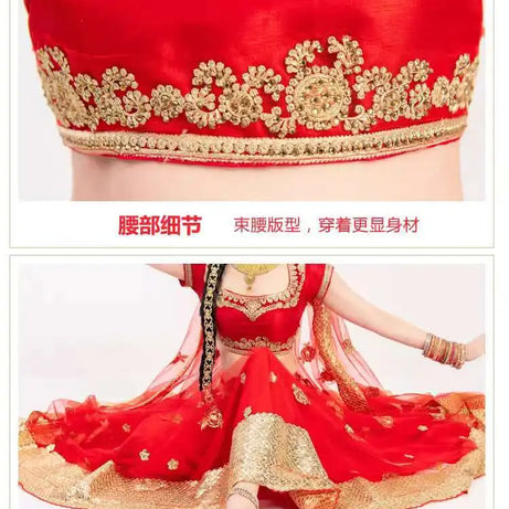 Yiman Exotic Indian Dance Dress Ethnic Style Female Photo Belly Dance Sari Top Big Swing Skirt Lengha Set