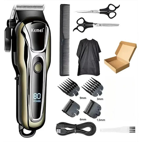 Tondeuse à cheveux rechargeable Kemei PG1990A avec peignes de guidage, professionnelle et sans fil, pour hommes. Appareil de coupe de cheveux pour hommes.