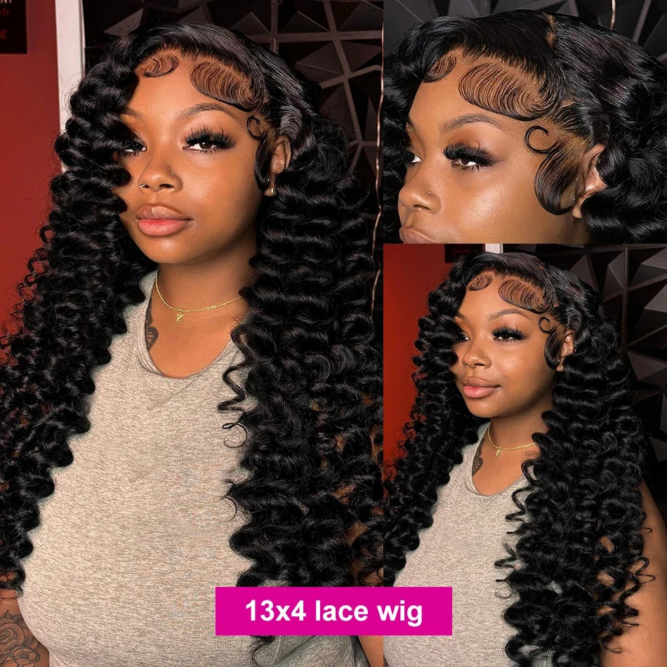 Perruque Lace Frontale HD 13x6 en cheveux humains brésiliens ondulés, 40 à 42 pouces, pour femmes.
