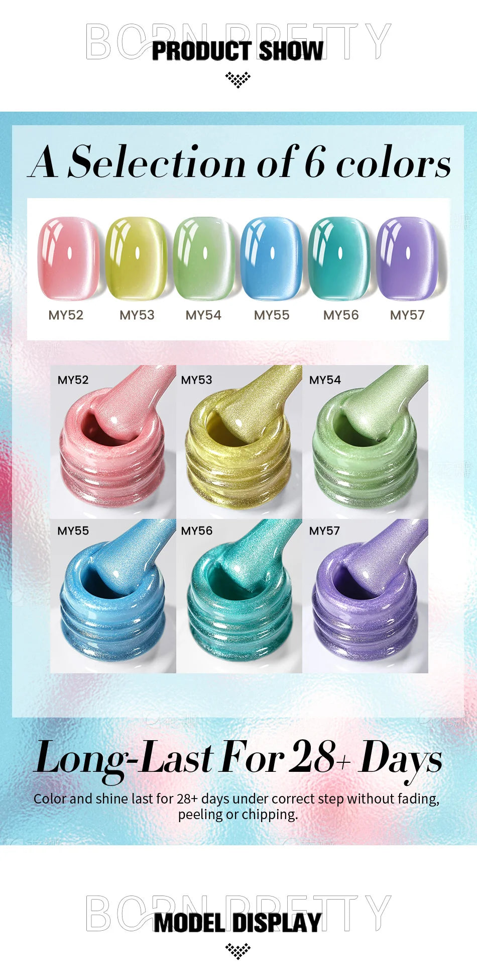 Vernis à ongles semi-permanent BORN PRETTY 10 ml, perles de verre roses, chat, gel magnétique, manucure semi-permanente Spring Moonlight Jelly Crystal.