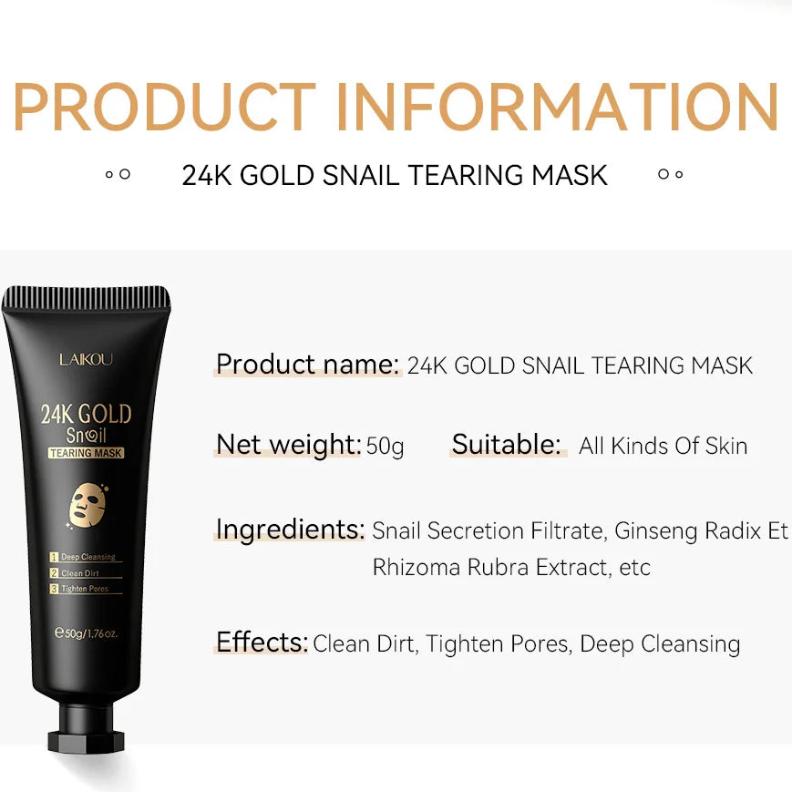 Masque visage exfoliant à l'or 24 carats LAIKOU Sakura : anti-rides, blanchissant, éliminateur de points noirs, masque à déchirer, produits de soin de la peau
