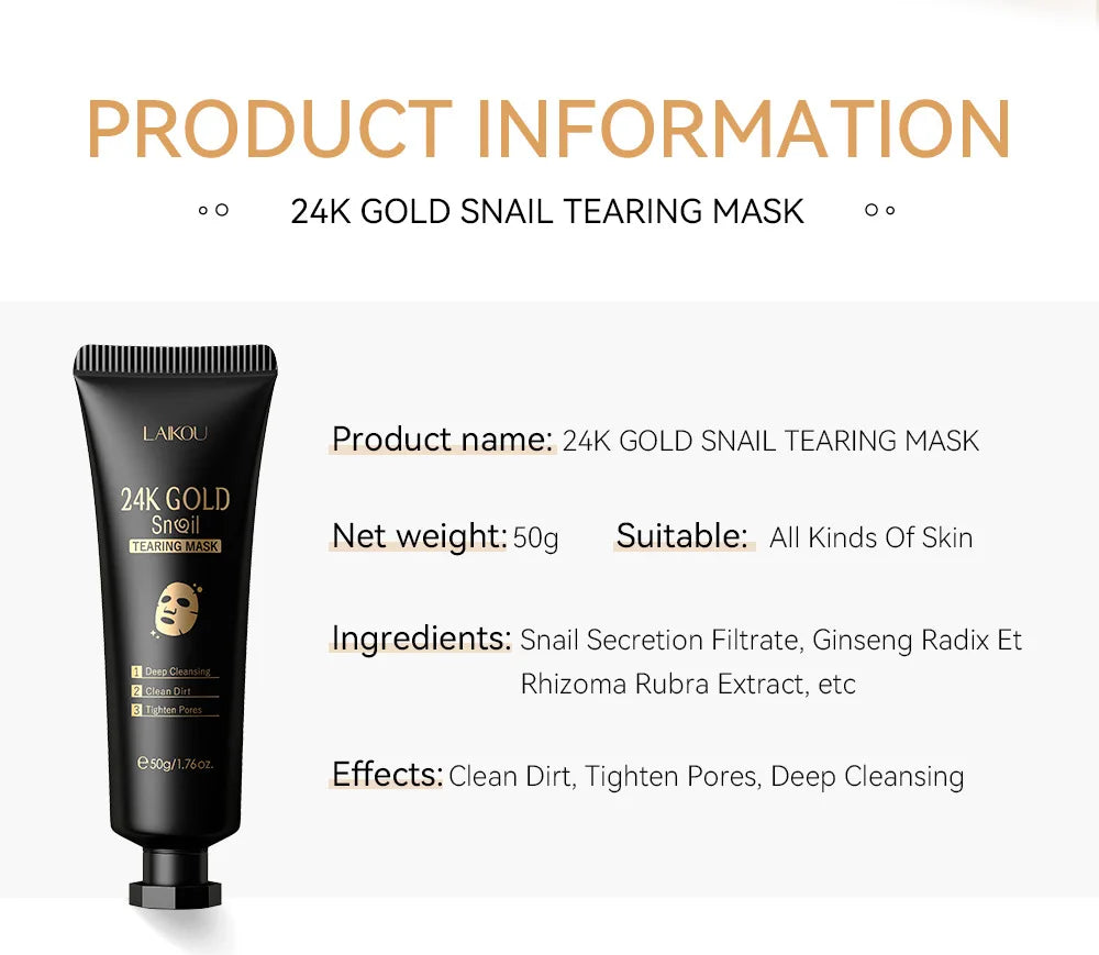 Masque visage exfoliant à l'or 24 carats LAIKOU Sakura : anti-rides, blanchissant, éliminateur de points noirs, masque à déchirer, produits de soin de la peau