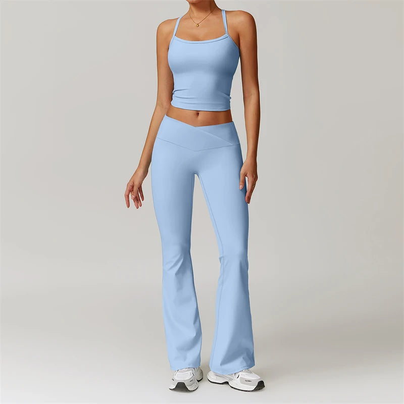 Ensemble de yoga 2 pièces pour femme, survêtement de sport, tenue de Pilates et fitness, soutien-gorge push-up et legging.