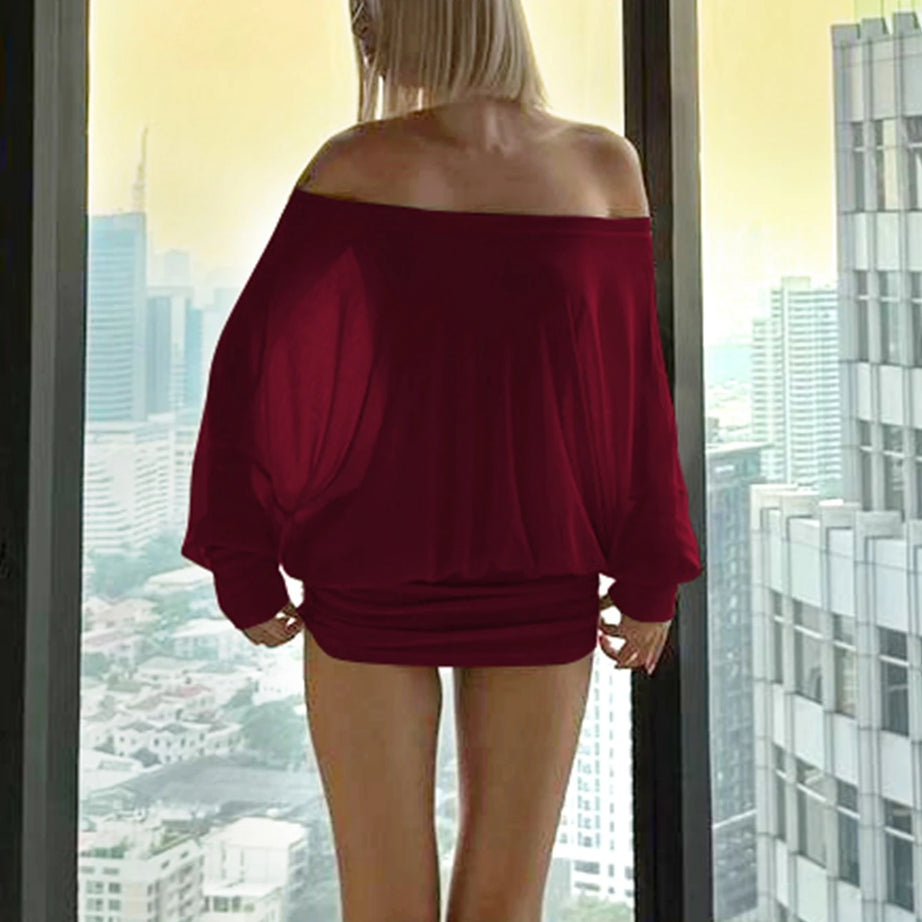 Robe mini Dulzura à épaules dénudées et manches longues, ornée de patchwork froncé, pour femme, tenue sexy, élégante et décontractée idéale pour les soirées et les clubs, printemps-été.