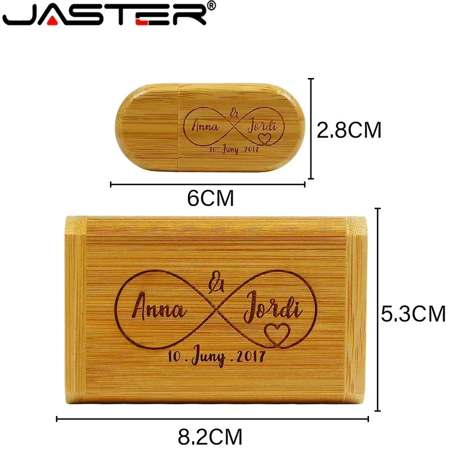 JASTER Lot de 10 clés USB 2.0 en bois (logo personnalisable) - 4 Go, 8 Go, 16 Go, 32 Go, 64 Go, 128 Go - Cadeau de mariage