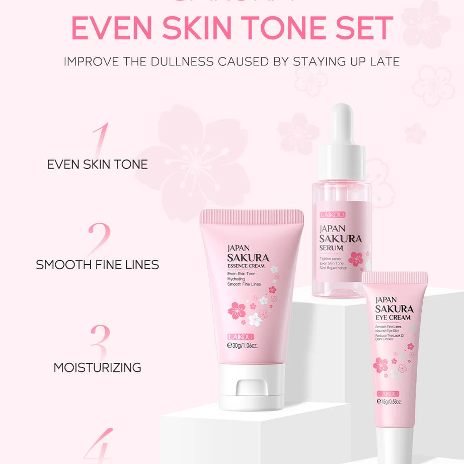 3pcs/set LAIKOU Vitamin C 24K Golden Sakura Skin Care Sets Face Cream Serum Eye Cream Moisturizing Anti Wrinkles Face Care Kit