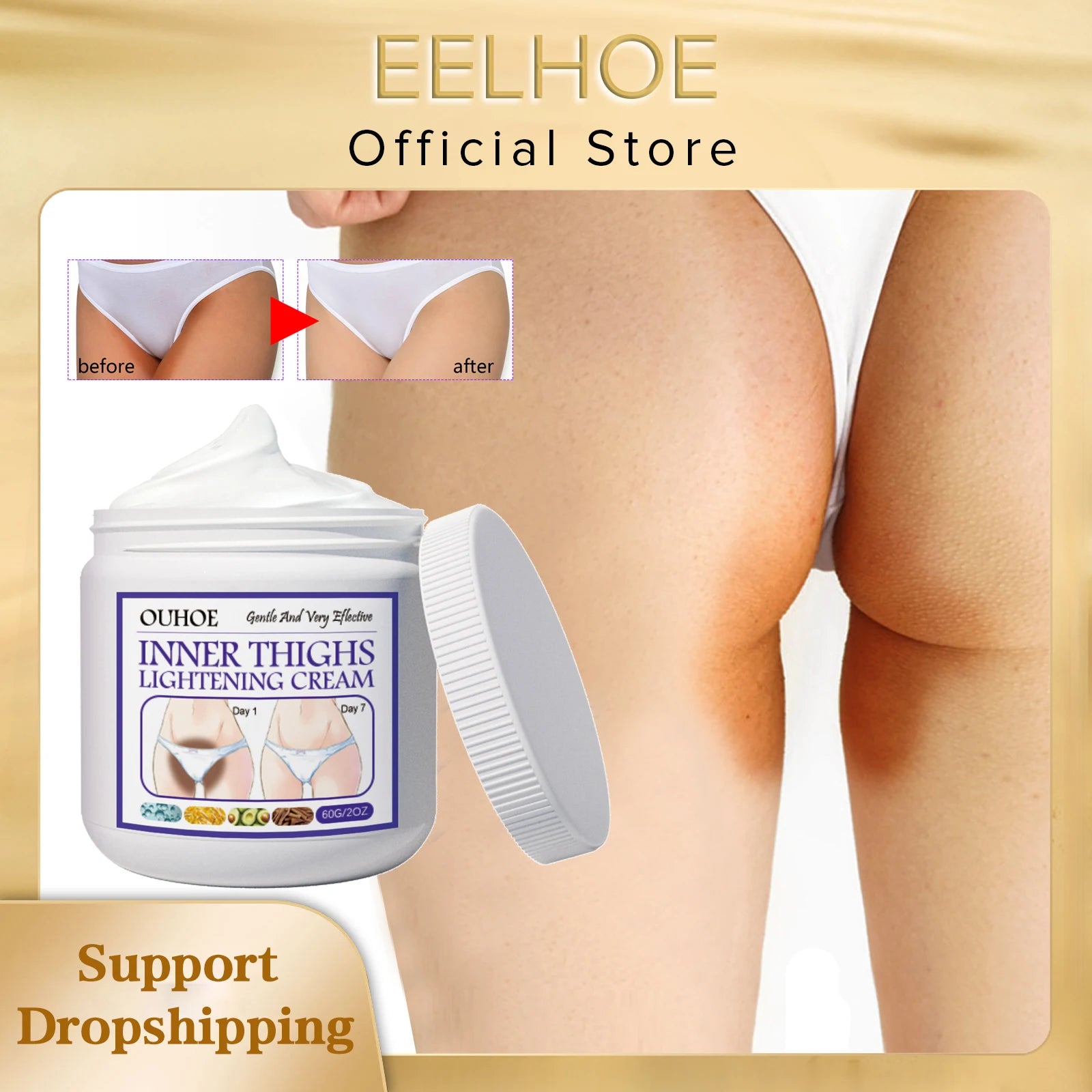 Crema blanqueadora para la parte interna del muslo, zonas íntimas, axilas, glúteos y rodillas, aclara la melanina, cuidado de la piel oscura íntima, 60 g