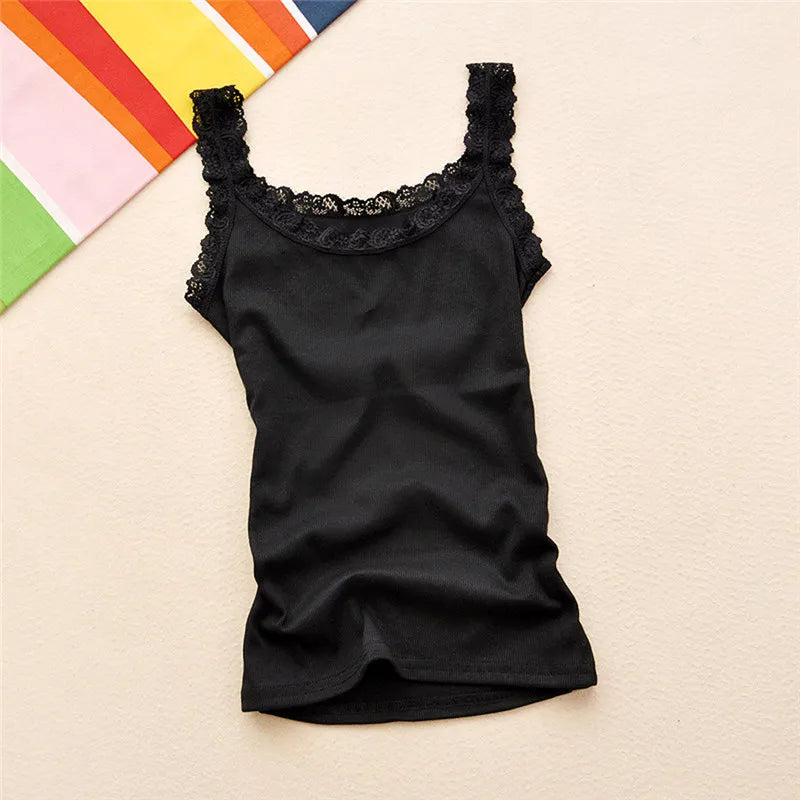 Débardeur d'été noir sans manches pour femme, avec haut en dentelle et intérieur rouge, style camisole en dentelle, sous-vêtements amples, vêtements pour femmes, gilet