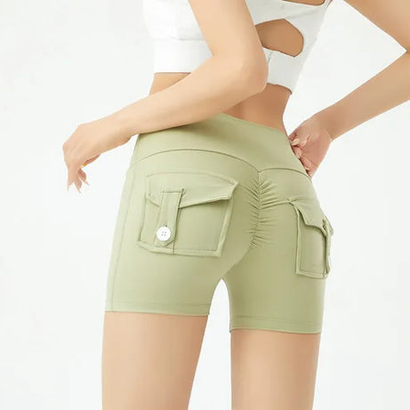Short de fitness Peach Butt pour femme, pantalon cargo trois-quarts à séchage rapide avec poche, legging de yoga gainant pour l'été