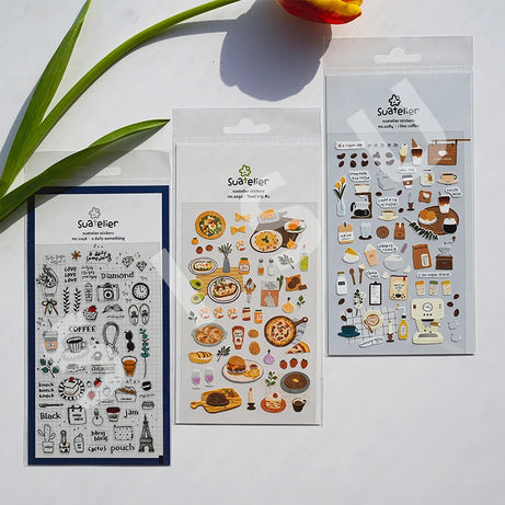 Autocollants Suatelier Foods, scrapbooking esthétique, jolis stickers pour carnets de voyage, décorations coréennes, agendas et fournitures de loisirs créatifs.