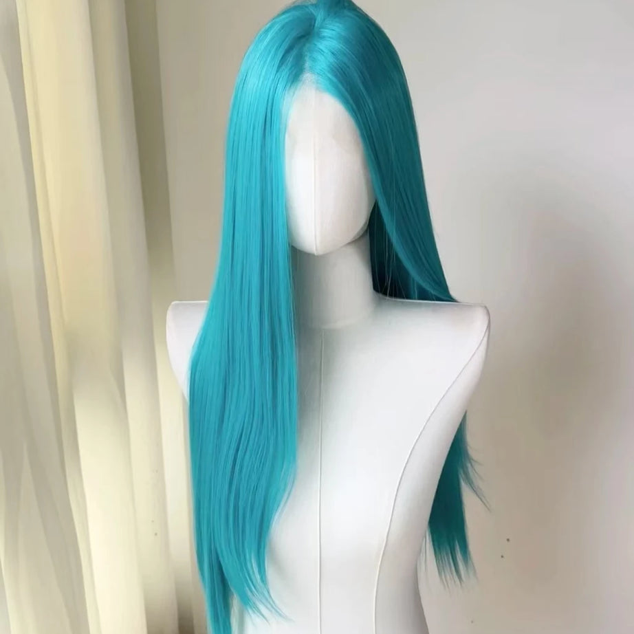 Perruque rose clair pour femme, perruque frontale en dentelle 13x4, 66 cm de long, lisse, en fibres synthétiques douces et naturelles résistantes à la chaleur, perruque cosplay